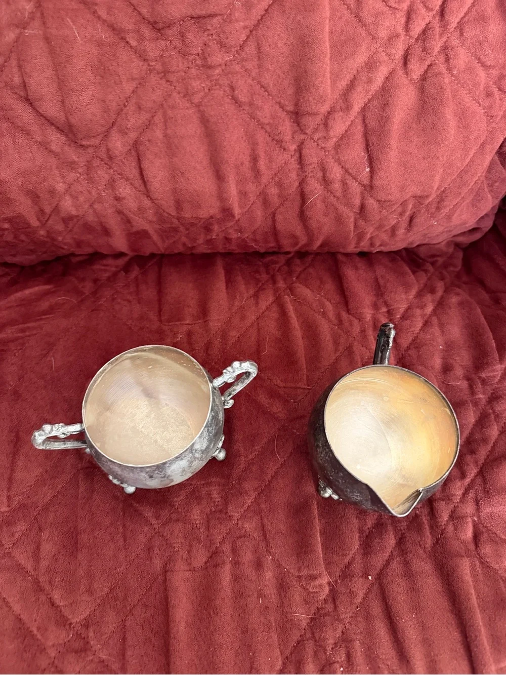 Vintage Silver-Tone Creamer and Sugar Bowl Set - Tarnished Silver Finish